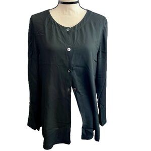 Eileen Fisher black long sleeve silk button front tunic